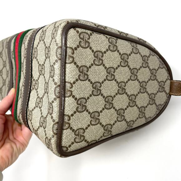 Gucci GG Supreme Monogram Web Vintage Boston Bag Canvas Leather Beige Brown - Picture 10 of 16